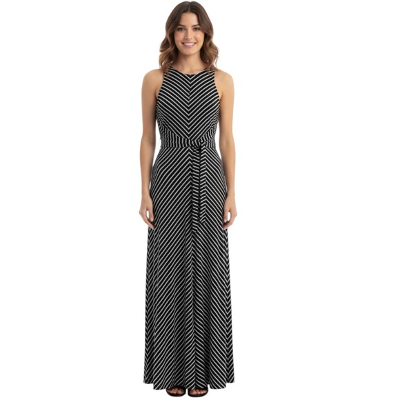 White House Black Market Dresses & Skirts - White House Black Market Black White Jersey Striped Chevron Maxi Dress Sz Small